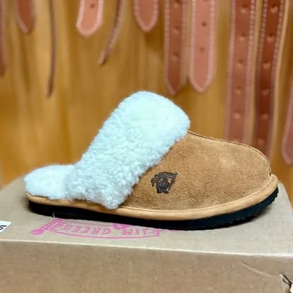 Sheepskin slipper on display